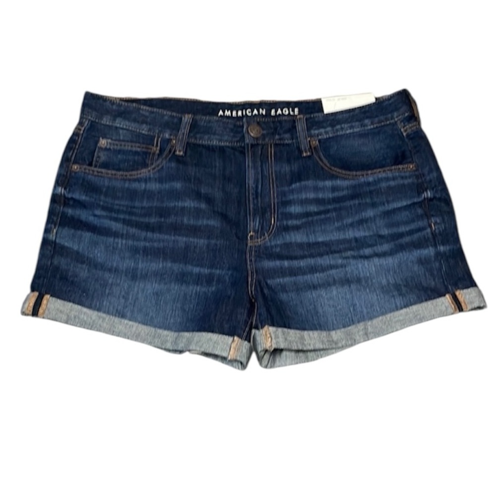 American Eagle Tomgirl Midi Denim Jean Shorts Women Size 14 Stretch Dark Cutoff